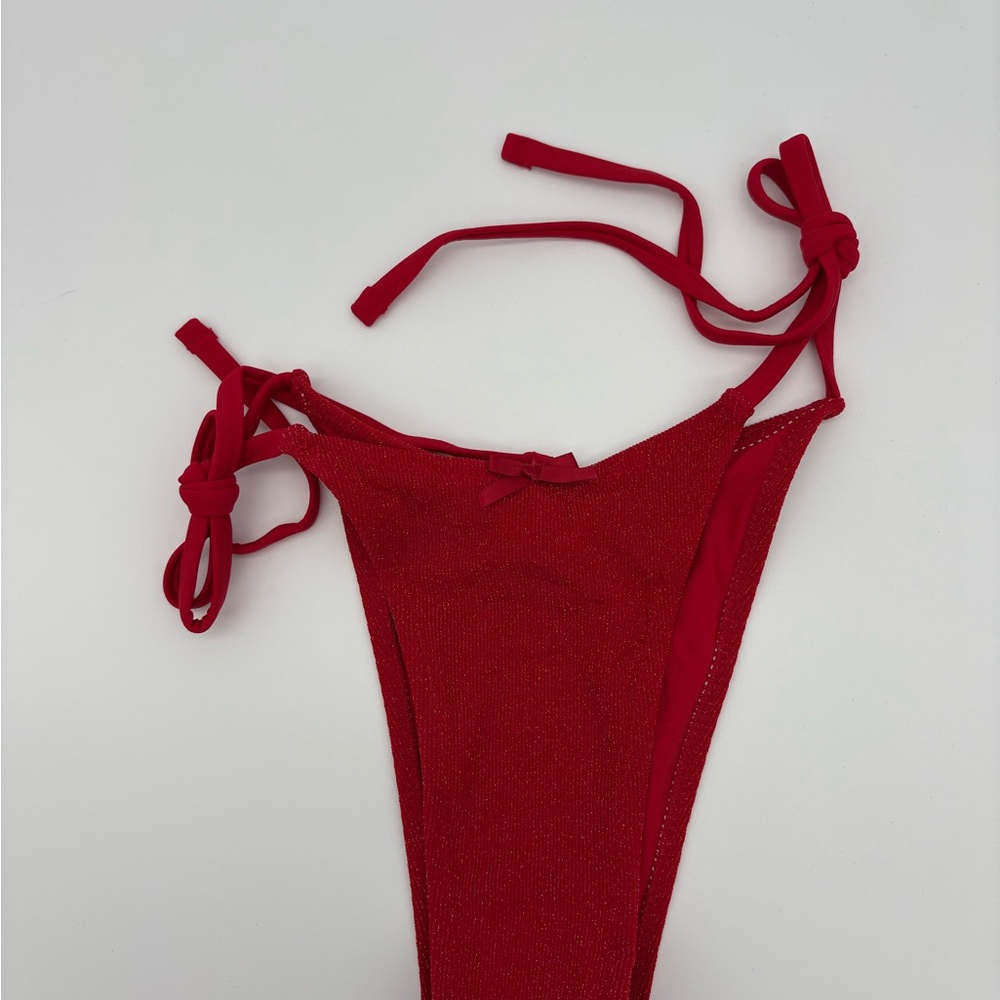 Women's Red Sparkle Tie-Side Bikini Set - Picture 9 of 11